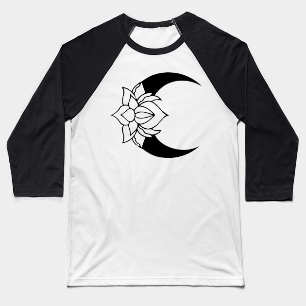 Lotus Moon (Black) Baseball T-Shirt by TheCoatesCloset